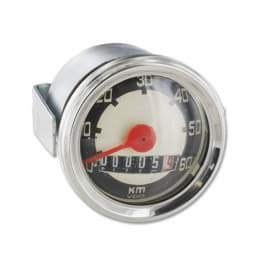 Zeige Details für Tachokopf 48mm, 60 km/h, Universal, mit VDO-Anschluss, verchromt, Old-School Bild von Tachokopf 48mm, 60 km/h, Universal, mit VDO-Anschluss, verchromt, Old-School