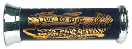 Bild von Lenkergriffe TNT 22/24mm, "Live To Ride", schwarz/gold (Paar)