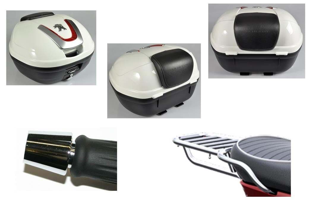 Bild von Set "Top-Case/Gepäckträger/Rückenpolster/Lenkergewichte" Peugeot Django Evasion, weiss